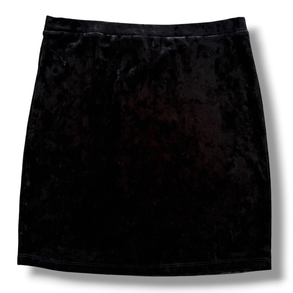 Forever 21 Women Med Black Crushed Velvet Stretch Bodycon Mini Skirt Party Chic